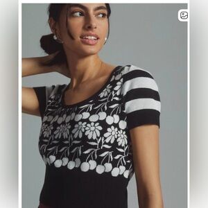 Anthropologie-Maeve Trixie Sweater Tee Shirt Boho Indie Floral Cropped Size XL